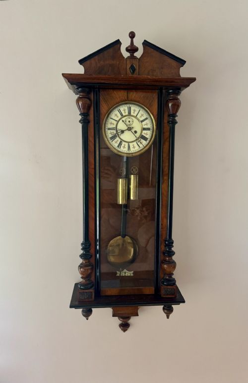 QUALITY ANTIQUE VICTORIAN WALNUT DOUBLE WEIGHT WALL CLOCK - ADDITIONAL PHOTO 1