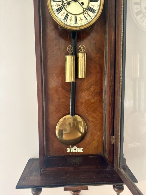 QUALITY ANTIQUE VICTORIAN WALNUT DOUBLE WEIGHT WALL CLOCK - ADDITIONAL PHOTO 5