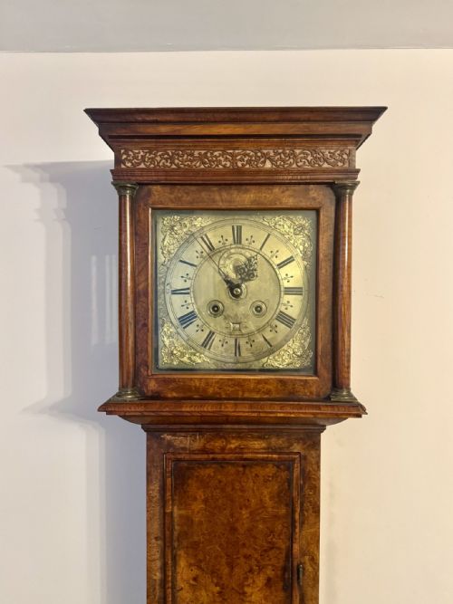 OUTSTANDING QUALITY ORIGINAL HENRY MASSY BURR WALNUT LONGCASE CLOCK - ADDITIONAL PHOTO 1