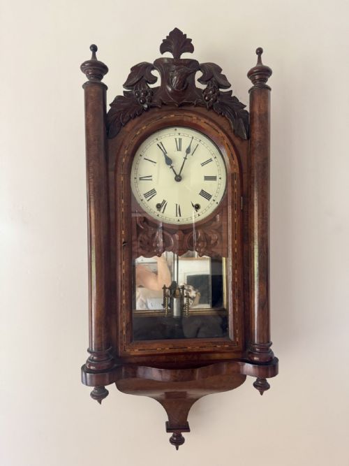 QUALITY 19TH CENTURY DROP DIAL WALNUT WALL CLOCK - ADDITIONAL PHOTO 2