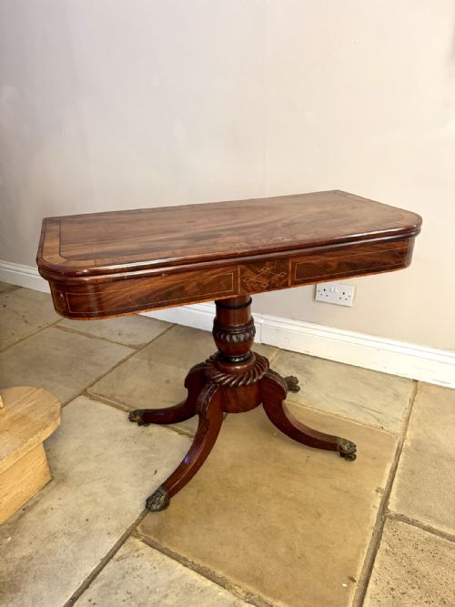 WONDERFUL ANTIQUE REGENCY QUALITY MAHOGANY INLAID TEA TABLE - ADDITIONAL PHOTO 2