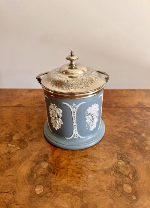 QUALITY ANTIQUE VICTORIAN JASPERWARE BISCUIT BARREL - ADDITIONAL PHOTO 5