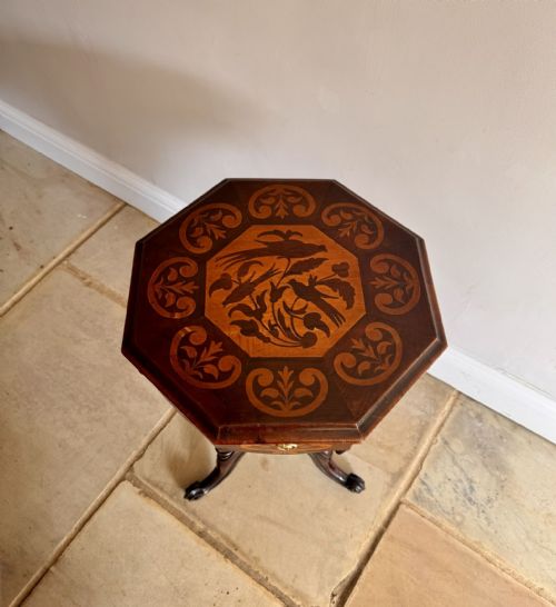 FANTASTIC QUALITY ANTIQUE VICTORIAN ROSEWOOD MARQUETRY INLAID TRUMPET WORK TABLE - ADDITIONAL PHOTO 2