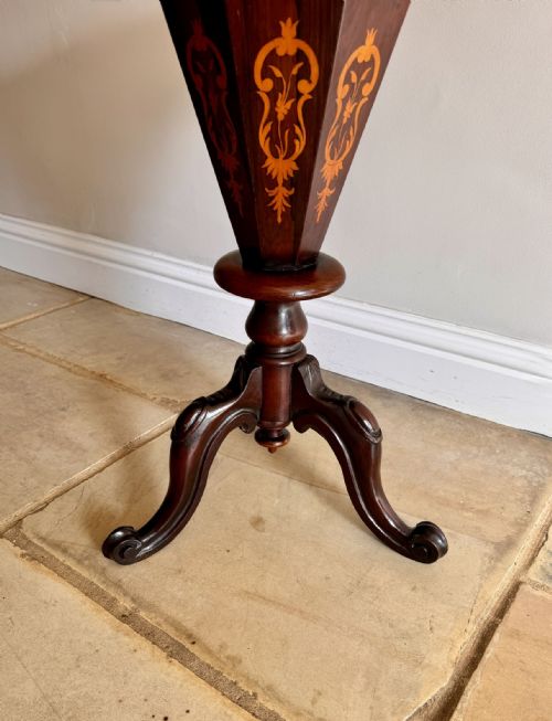 FANTASTIC QUALITY ANTIQUE VICTORIAN ROSEWOOD MARQUETRY INLAID TRUMPET WORK TABLE - ADDITIONAL PHOTO 1