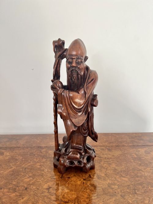 FINE QUALITY LARGE ANTIQUE CHINESE CARVED HARDWOOD FIGURE