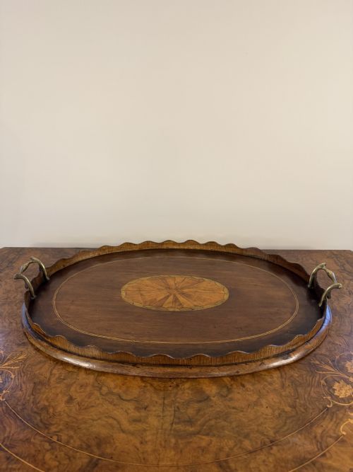 LOVELY QUALITY ANTIQUE VICTORIAN MAHOGANY INLAID TEA TRAY