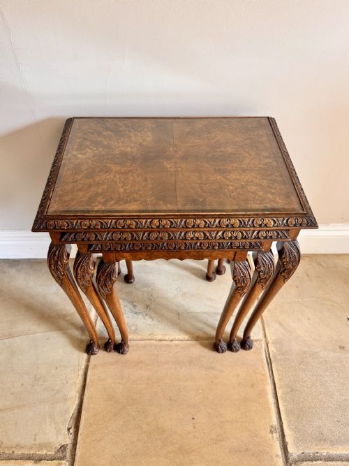 OUTSTANDING QUALITY ANTIQUE WALNUT NEST OF THREE TABLES - ADDITIONAL PHOTO 3