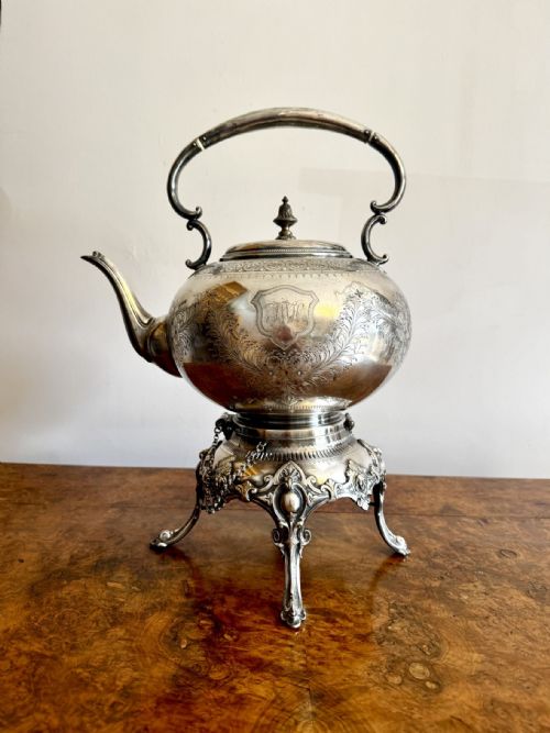 FANTASTIC QUALITY ANTIQUE EDWARDIAN SILVER PLATED SPIRIT KETTLE ON A STAND - ADDITIONAL PHOTO 1