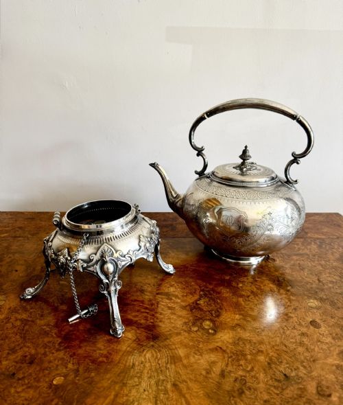 FANTASTIC QUALITY ANTIQUE EDWARDIAN SILVER PLATED SPIRIT KETTLE ON A STAND - ADDITIONAL PHOTO 2