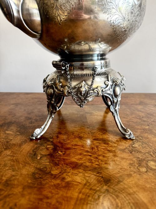 FANTASTIC QUALITY ANTIQUE EDWARDIAN SILVER PLATED SPIRIT KETTLE ON A STAND - ADDITIONAL PHOTO 3