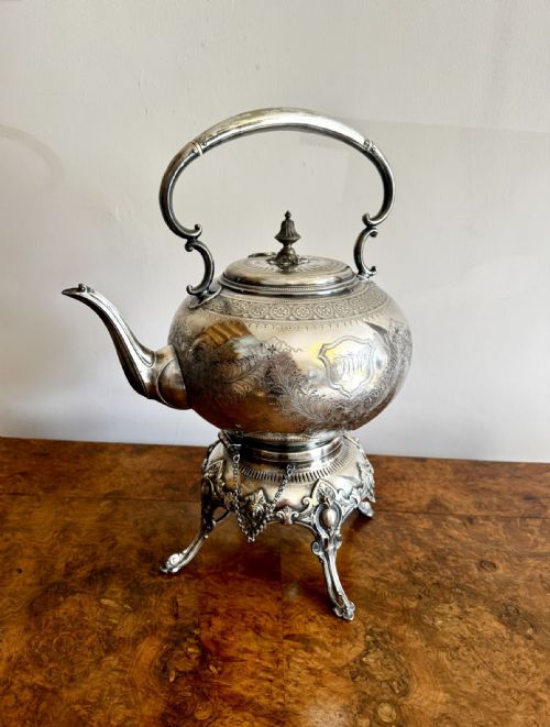 FANTASTIC QUALITY ANTIQUE EDWARDIAN SILVER PLATED SPIRIT KETTLE ON A STAND - ADDITIONAL PHOTO 5