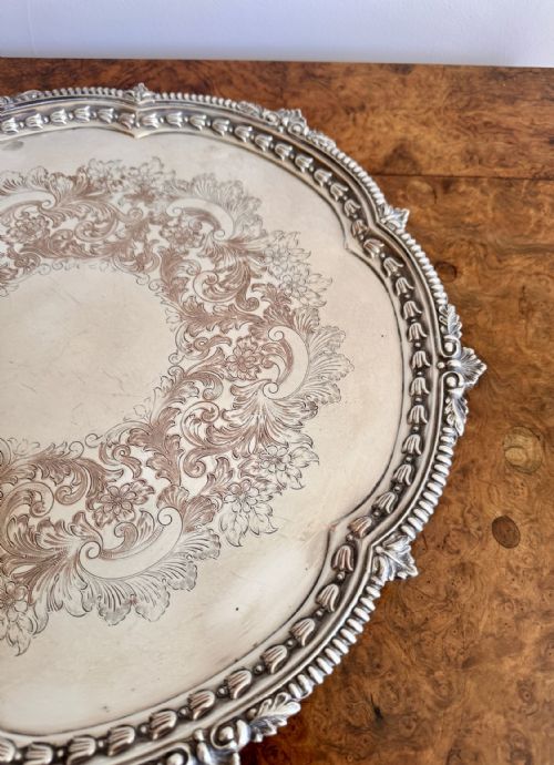 IMPRESSIVE LARGE QUALITY ANTIQUE VICTORIAN SILVER PLATED TRAY - ADDITIONAL PHOTO 2