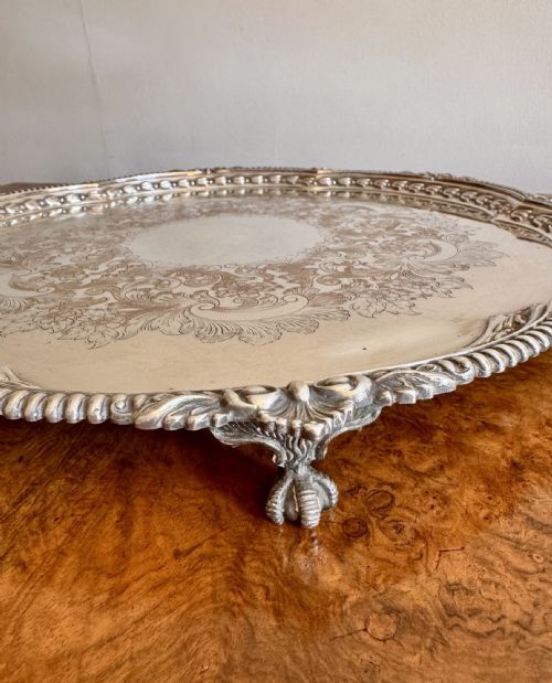 IMPRESSIVE LARGE QUALITY ANTIQUE VICTORIAN SILVER PLATED TRAY - ADDITIONAL PHOTO 1