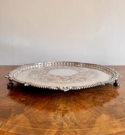 IMPRESSIVE LARGE QUALITY ANTIQUE VICTORIAN SILVER PLATED TRAY - ADDITIONAL PHOTO 4