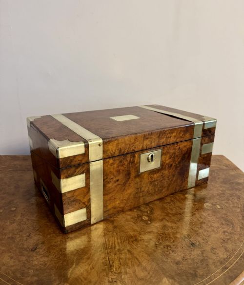 QUALITY ANTIQUE VICTORIAN BURR WALNUT BRASS BOUNDED WRITING BOX - ADDITIONAL PHOTO 2