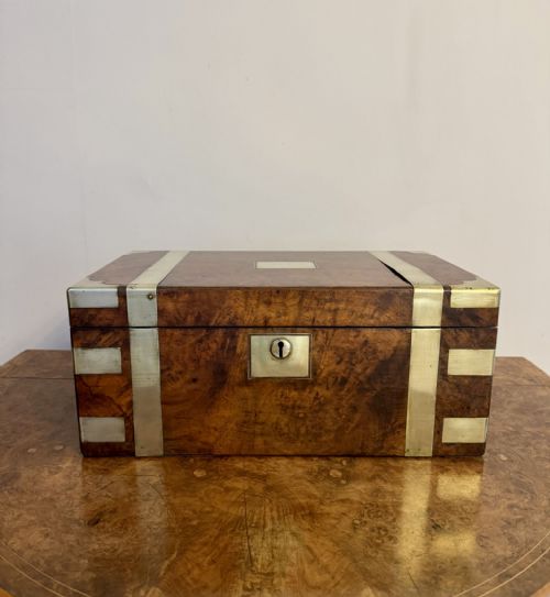 QUALITY ANTIQUE VICTORIAN BURR WALNUT BRASS BOUNDED WRITING BOX - ADDITIONAL PHOTO 7