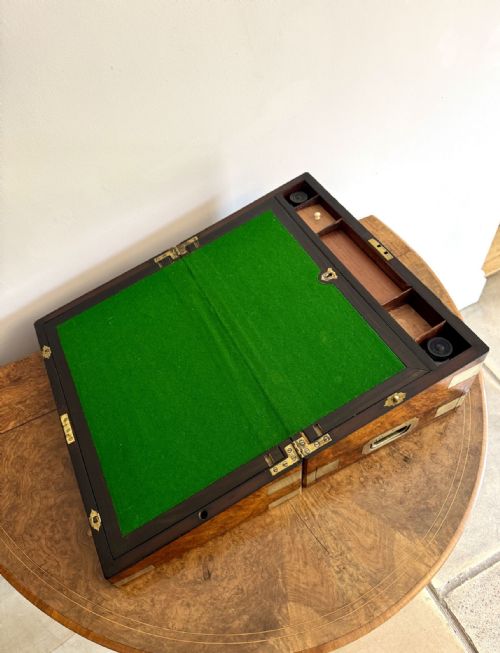 QUALITY ANTIQUE VICTORIAN BURR WALNUT BRASS BOUNDED WRITING BOX - ADDITIONAL PHOTO 4
