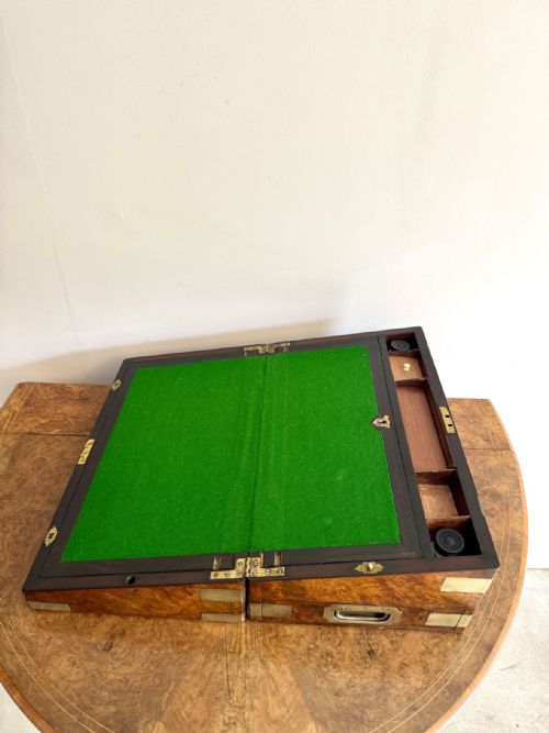 QUALITY ANTIQUE VICTORIAN BURR WALNUT BRASS BOUNDED WRITING BOX - ADDITIONAL PHOTO 5