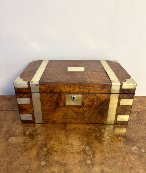 QUALITY ANTIQUE VICTORIAN BURR WALNUT BRASS BOUNDED WRITING BOX