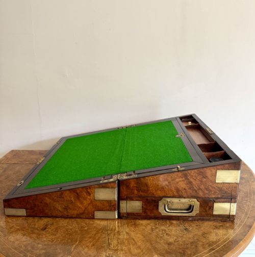 QUALITY ANTIQUE VICTORIAN BURR WALNUT BRASS BOUNDED WRITING BOX - ADDITIONAL PHOTO 8
