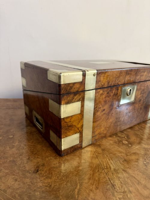 QUALITY ANTIQUE VICTORIAN BURR WALNUT BRASS BOUNDED WRITING BOX - ADDITIONAL PHOTO 11