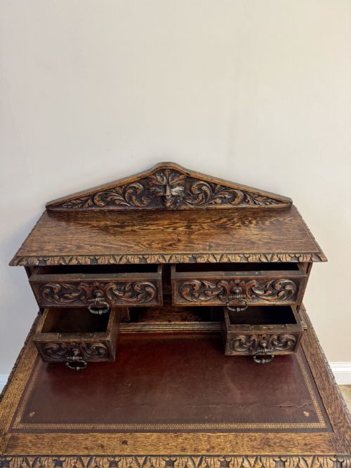 FINE QUALITY ANTIQUE VICTORIAN CARVED OAK WRITING DESK - ADDITIONAL PHOTO 8
