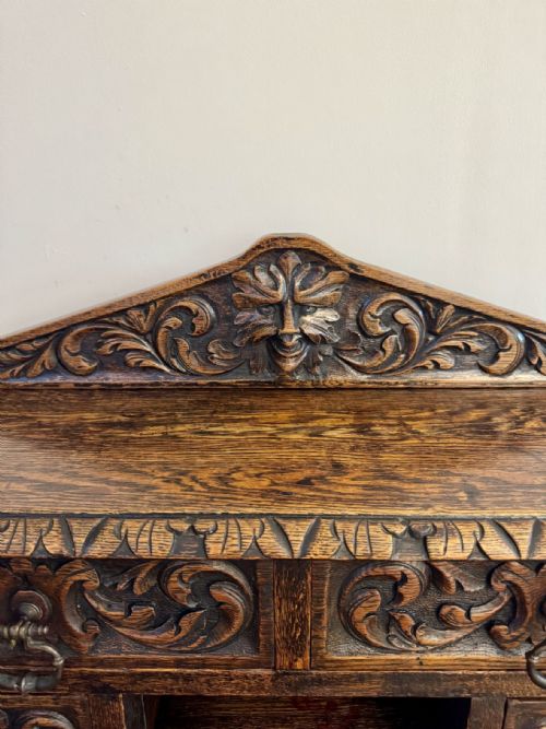 FINE QUALITY ANTIQUE VICTORIAN CARVED OAK WRITING DESK - ADDITIONAL PHOTO 2