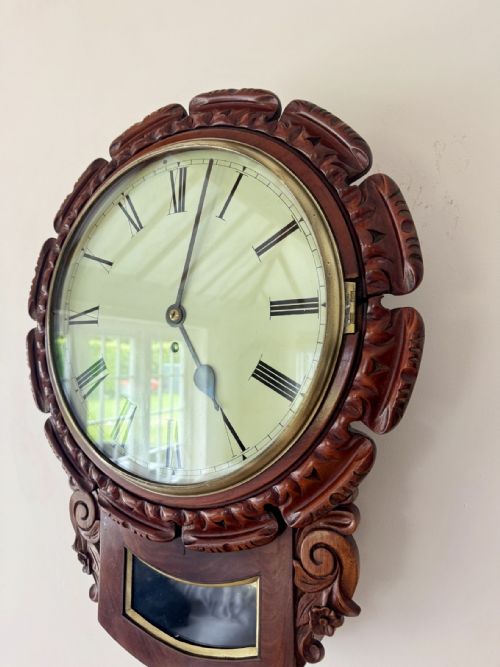 FANTASTIC QUALITY ANTIQUE 19TH CENTURY MAHOGANY DROP DIAL WALL CLOCK - ADDITIONAL PHOTO 1