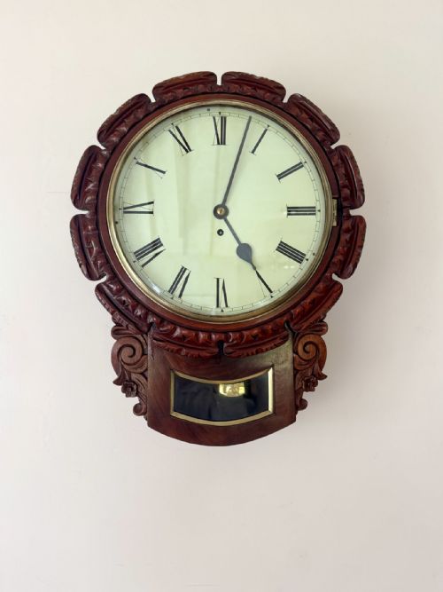 FANTASTIC QUALITY ANTIQUE 19TH CENTURY MAHOGANY DROP DIAL WALL CLOCK - ADDITIONAL PHOTO 2