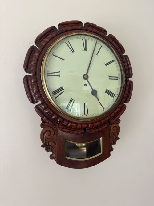FANTASTIC QUALITY ANTIQUE 19TH CENTURY MAHOGANY DROP DIAL WALL CLOCK - ADDITIONAL PHOTO 3
