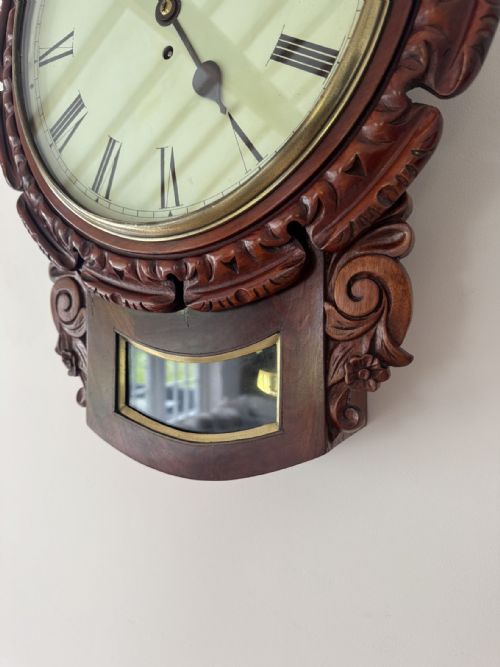 FANTASTIC QUALITY ANTIQUE 19TH CENTURY MAHOGANY DROP DIAL WALL CLOCK - ADDITIONAL PHOTO 4