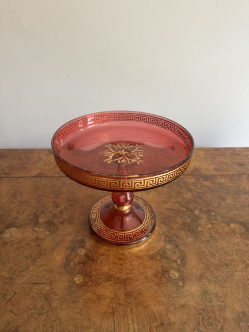 FINE QUALITY ANTIQUE 19TH CENTURY RUBY GLASS GILDED TAZZA - ADDITIONAL PHOTO 3