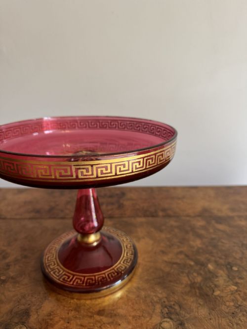 FINE QUALITY ANTIQUE 19TH CENTURY RUBY GLASS GILDED TAZZA - ADDITIONAL PHOTO 1