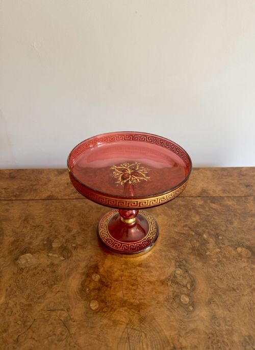 FINE QUALITY ANTIQUE 19TH CENTURY RUBY GLASS GILDED TAZZA - ADDITIONAL PHOTO 2