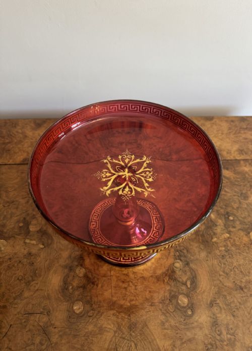 FINE QUALITY ANTIQUE 19TH CENTURY RUBY GLASS GILDED TAZZA - ADDITIONAL PHOTO 4
