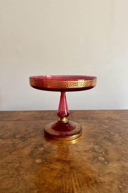 FINE QUALITY ANTIQUE 19TH CENTURY RUBY GLASS GILDED TAZZA - ADDITIONAL PHOTO 6