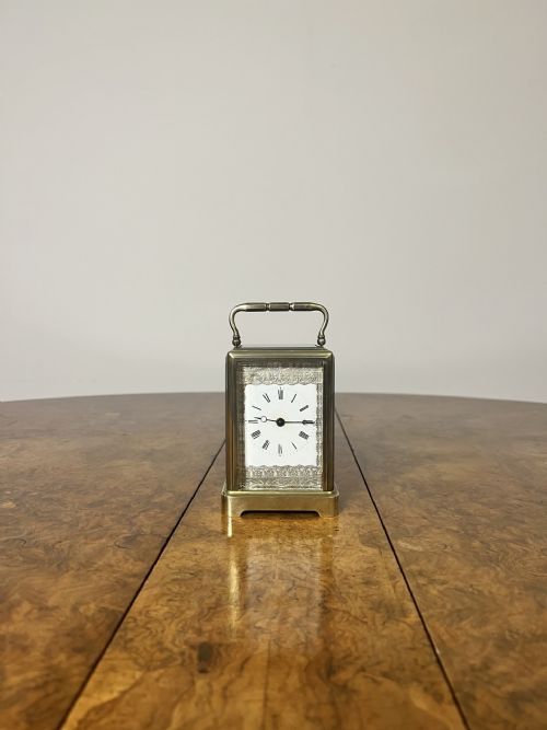 LOVELY UNUSUAL ANTIQUE EDWARDIAN SILVER AND BRASS CARRIAGE CLOCK