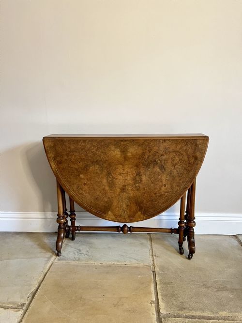 ANTIQUE VICTORIAN QUALITY BURR WALNUT INLAID SUTHERLAND TABLE
