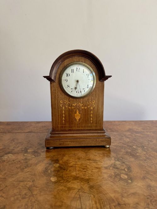 ANTIQUE EDWARDIAN QUALITY MAHOGANY INLAID MANTLE CLOCK
