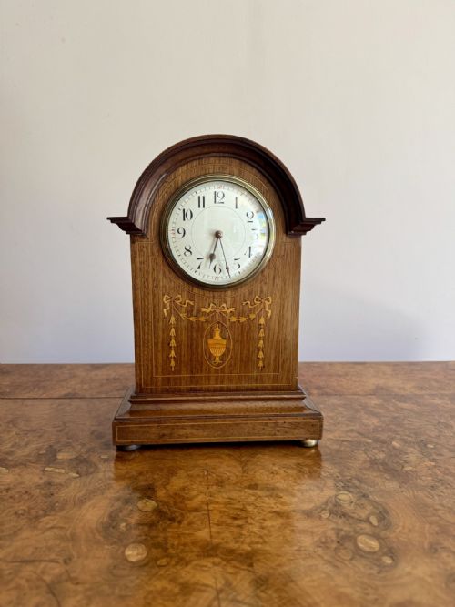 ANTIQUE EDWARDIAN QUALITY MAHOGANY INLAID MANTLE CLOCK - ADDITIONAL PHOTO 2