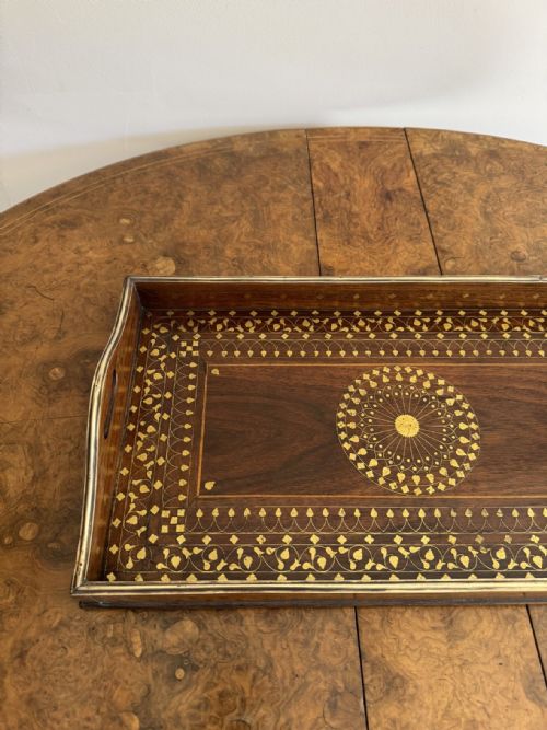 FINE QUALITY ANTIQUE BRASS INLAID TRAY - ADDITIONAL PHOTO 1