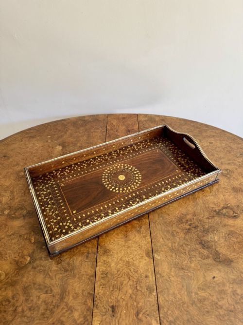 FINE QUALITY ANTIQUE BRASS INLAID TRAY - ADDITIONAL PHOTO 2