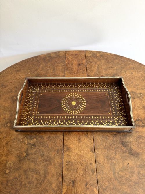 FINE QUALITY ANTIQUE BRASS INLAID TRAY - ADDITIONAL PHOTO 3
