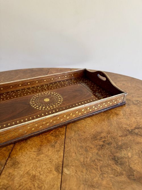 FINE QUALITY ANTIQUE BRASS INLAID TRAY - ADDITIONAL PHOTO 4