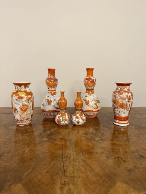 ATTRACTIVE COLLECTION OF SIX ANTIQUE JAPANESE KUTANI SHAPED VASES