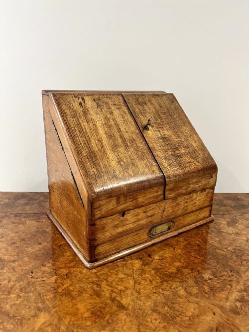 ANTIQUE VICTORIAN QUALITY OAK STATIONARY BOX