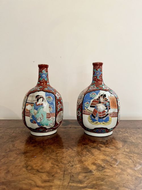 QUALITY PAIR OF ANTIQUE JAPANESE IMARI SHAPED VASES
