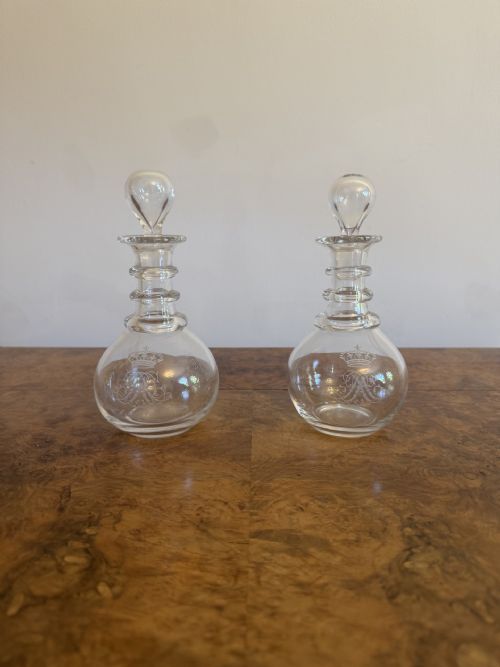 PRETTY PAIR OF ANTIQUE EDWARDIAN DECANTERS