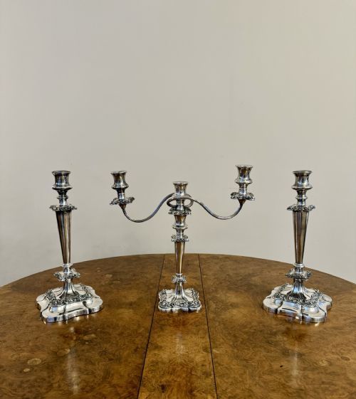 OUTSTANDING QUALITY ANTIQUE VICTORIAN ORNATE SILVER PLATED CANDELABRA AND CANDLESTICK SET