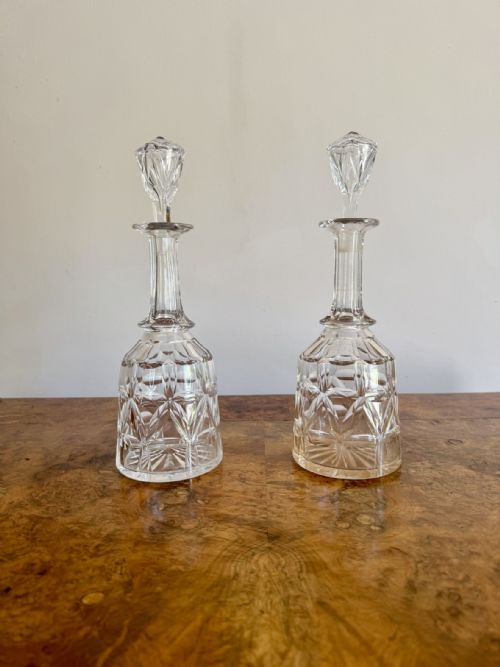 PRETTY PAIR OF ANTIQUE EDWARDIAN DECANTERS